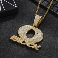 Collier pour homme avec pendentif lettre OBLOCK entièrement serti de zircone cubique (CZ) et chaîne maille cubaine, style bling, tendance et personnalisé