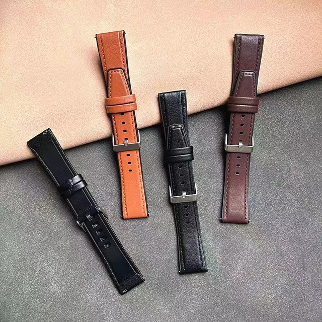 Jettda Hybrid Waterproof Leather Watch Strap Band Stitching Silicone 20mm 22mm Smart Watch Band for Xiao Mi Garmin Samsung