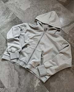 Felpa con Cappuccio e Zip in Cotone French Terry Nero e Grigio di Alta Qualità, Logo Personalizzato, Cuciture Revisionate, Oversize con Strass per Uomo - Product Image 4