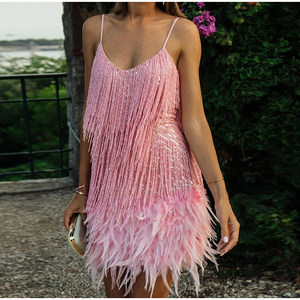 Women's Tassel Midi Dress V <b>Neck</b> Sleeveless Handmade Evening Dress Mid Calf Length - Product Image 3
