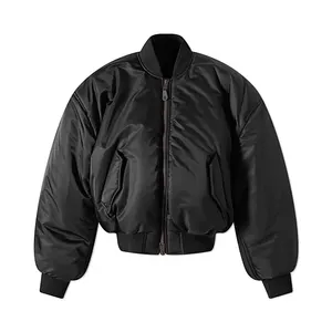 Jaqueta bomber masculina personalizada de tecido de nylon preto, jaqueta de cetim para mulheres, jaqueta grande e com sopro grosso