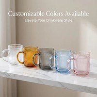 Tasses à café en verre côtelé en gros, tasses à thé en verre avec poignées élargies pour expresso, cappuccino, thé en sachet, latte