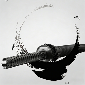 Parapluie droit automatique noir 23 pouces, 8 baleines, en tissu pongé, imperméable et coupe-vent, avec poignée en forme d'épée de samouraï, impression personnalisée - Product Image 3