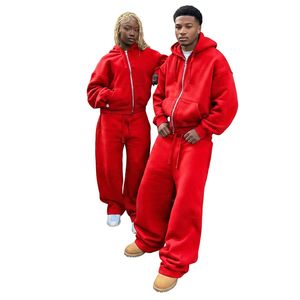 Custom Unisex Breathable Autumn Heavyweight <b>Tracksuit</b> Set Oversized Zip Hoodie Wide Leg Sweat pant Streetwear <b>Matching</b> <b>Couple</b> - Product Image 6