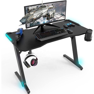 <strong>UK</strong> Hot Z Shaped Gamer <strong>Desk</strong> Pc <strong>Computer</strong> Gaming <strong>Desks</strong> Pc Table <strong>Computer</strong> <strong>Desk</strong> with LED Lights with Cup Holder and Headphone Hook - Product Image 1