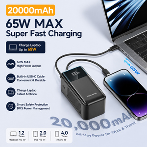 Aspor 20000mAh 65W Power Bank à charge rapide <span class=keywords><strong>avec</strong></span> câble USB-C intégré, <span class=keywords><strong>batterie</strong></span> <span class=keywords><strong>externe</strong></span> <span class=keywords><strong>portable</strong></span> pour ordinateur <span class=keywords><strong>portable</strong></span>, téléphone, tablette, A362 - Product Image 1
