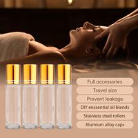 Flacon roll-on en verre transparent de 10 ml pour huile et parfum, avec bille et couvercle doré en métal