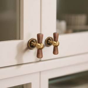 Walnut Wood Brass Pull Handle for Contemporary <b>Copper</b>-Colored Cabinets Drawers Wardrobes Easy Installation for Kitchen Dresser - Product Image 5