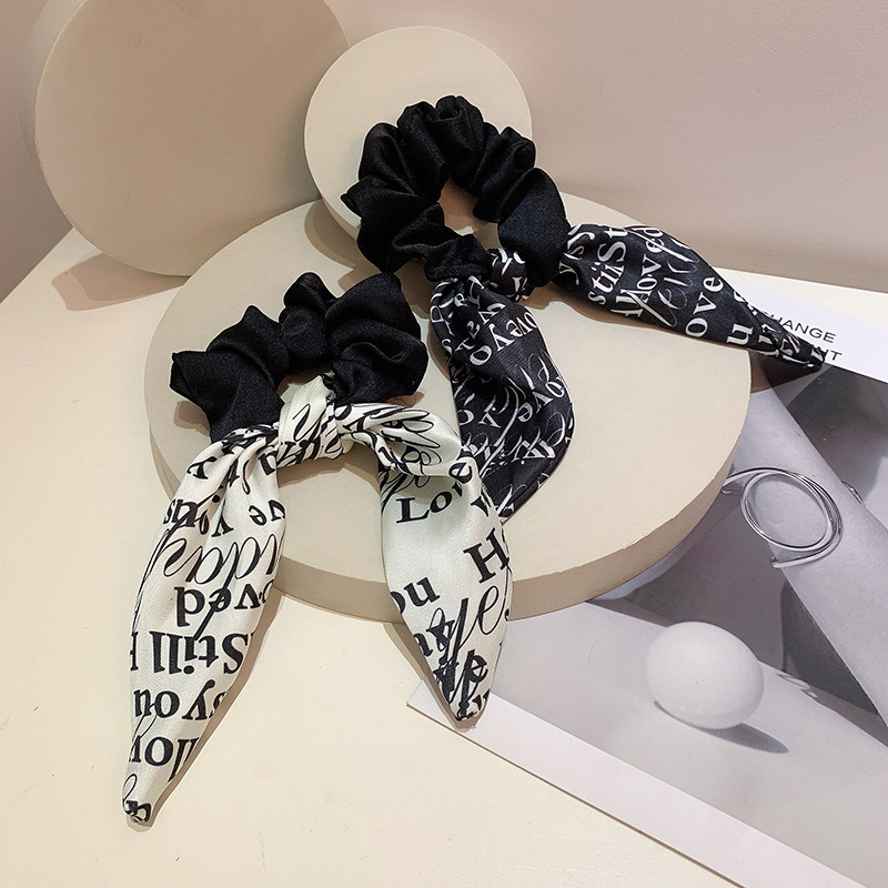 Резинка для волос с бантом и надписью, элегантная лента для волос, элегантный головной убор, летний головной убор, черный и белый цвета