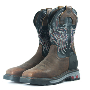 Botas de Trabajo de Seguridad de Alta Calidad para Hombre de 8 Pulgadas con Punta Cuadrada, Estilo Vaquero Occidental Patriótico y Cuero de Plena Flor Aceitado - Product Image 1