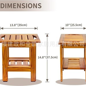 Taburete de ducha Ruoyi de teca 25.4x35.1x37.6 cm con estante y asas para uso en el baño - Product Image 3