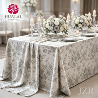 Nappe HuaLai en polyester et lin imprimé floral rose vintage blanc et vert, résistante aux plis, idéale pour mariages, banquets et décorations de fête