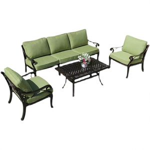 Conjunto de sofá de aluminio fundido para exteriores con cojines verdes para jardín, patio, balcón, diseño tradicional, muebles duraderos - Product Image 1
