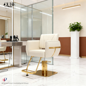 Sedia da Barbiere Regolabile in Pelle Bianca di Alta Qualità per Salone di Bellezza - Product Image 1