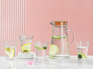 Ensemble de 5 pièces en verre : <span class=keywords><strong>Théière</strong></span> <span class=keywords><strong>et</strong></span> mugs à eau, carafe à eau froide durable, tasses en forme de fleur, carafe à eau froide transparente, ensemble en verre, cadeau - Product Image 4