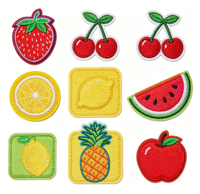 Patchs brodés 3D personnalisés OEM, motifs fruits et desserts de dessin animé, thermocollants ou à coudre pour vêtements, sacs, chapeaux, décoration DIY