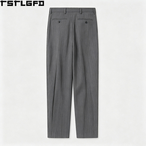 Custom <b>Pinstripe</b> Wool Pants <b>Men</b> Charcoal Grey High Waisted Double Pleat Wide Leg Smart Tailored Dress <b>Trousers</b> Wholesale Bulk - Product Image 5