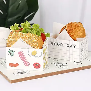 LOKYO Cute disposable hamburger breakfast food container paper take out thick egg drop sandwich box