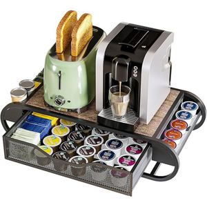 Organisateur de capsules de café en bois brun rustique au design unique et nouveau, porte-capsules K Cup, tiroirs pour capsules de café, organiseur de capsules de café - Product Image 1
