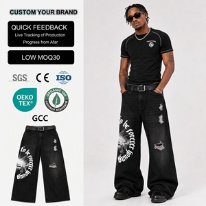 Pantalones Vaqueros Anchos de Cintura Media para Hombre, Estilo Vintage, Negros, con Estampado de Diamantes Desgastados, Estilo Urbano, Holgados, para Verano - Product Image 1