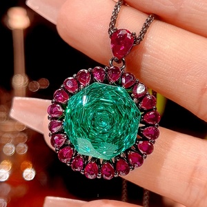 Fashion Eco-friendly Copper Leather Women's <b>Bracelet</b> <b>Set</b> 16-10mm Paraiba Green Cubic Zirconia Vintage Matching Jewelry <b>Set</b> - Product Image 4