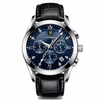 Montre Sport Homme à Quartz, Boîtier en Acier Inoxydable, Aiguilles Lumineuses, Calendrier, Étanche - Bracelet en Cuir Véritable Noir Marron - Vente Flash Usine