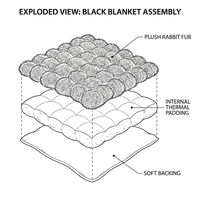 Couverture en fausse fourrure de lapin noire avec texture gaufrée rayée pour canapé-lit, couverture en polaire luxueuse et chaude, lavable