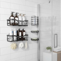 Lot de 5 paniers de douche muraux adhésifs multifonctionnels modernes en métal inoxydable, écologiques, étanches et non pliables