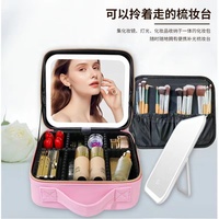 Trousse de maquillage avec miroir à led Sac cosmétique de voyage avec miroir amovible Séparateurs réglables Organisateur de maquillage Sac cosmétique pour femme