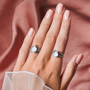 High Fashion Elegant Jewelry Rose Gold Plated Oval Cut Claw Setting Moonstone With CZ <b>Rings</b> Engagement <b>Women</b> Anniversary <b>Ring</b> - Product Image 3