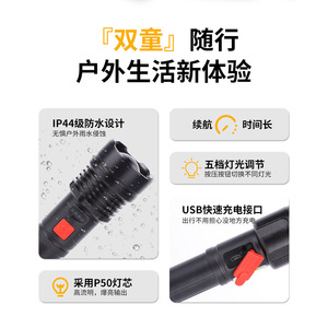 P50 ไฟฉายแบบพกพาแบบชาร์จไฟได้ 18650 มิลลิแอมป์ไฟ LED สีขาวไฟฉุกเฉินกลางแจ้งอลูมิเนียมอัลลอยด์ไฟแคมป์ปิ้ง - Product Image 3