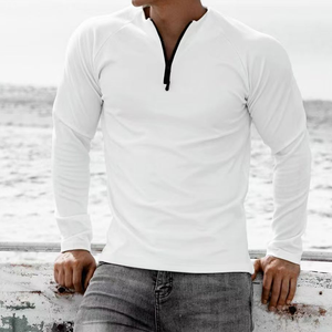 Nuova Maglietta a Maniche Lunghe da <span class=keywords><strong>Uomo</strong></span> con Mezza Zip per Fitness, Asciugatura Rapida, Traspirante, Alta Elasticità, per Basket, Corsa e Allenamento - Product Image 3