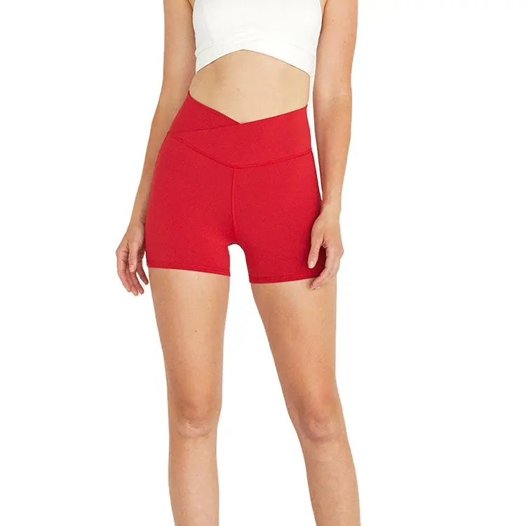 Heiße Verkäufe in Bulk Custom Logo Einfarbige Sport hose mit hoher Taille und roter Kompression shorts für Frauen