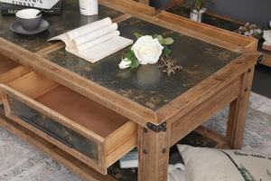 Mesa de Centro Rectangular de Madera Maciza Antigua Hecha a Mano por Innova Home, Mueble Decorativo Portátil de Diseño para Sala de Estar - Product Image 6