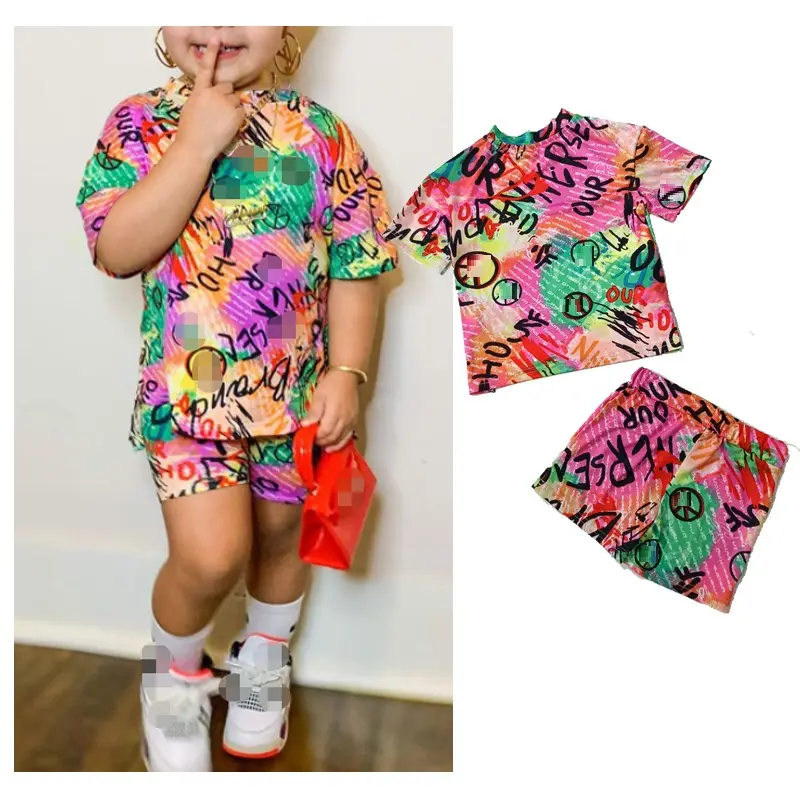 1-7y Summer Toddler Kids Baby Girl Casual Summer Boutique Clothing Sets Printing Little Girl 2pcs Outfits Clothes