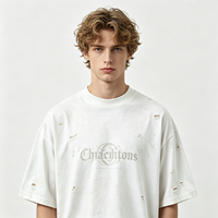 T-shirt épais imprimé DTG, effet vieilli et délavé, style streetwear, avec lettres gothiques vintage, pour homme, vente en gros par lot