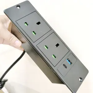 Hidden in Furniture Desk Table Power Socket with USB-C Power Extension 2 UK Outlets Recessed Power Strip with USB C PD20W