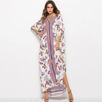 Hoge Kwaliteit Europese En Amerikaanse Mode Gedrukt Badmode Batwing Mouw Gewaad Kaftan Jurk Cover Up Beachweare Losse Vrouwen