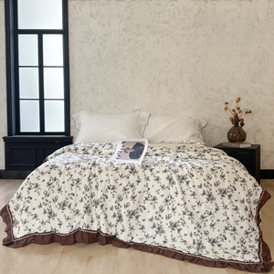 Couette d'été en coton et lin style rétro français 200x230cm, impression réactive, lavable en machine, fine, pour climatisation - Product Image 2