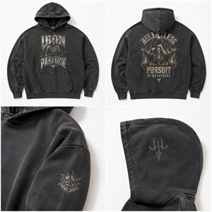 OEM/ODM Nouveau Hoodie d'hiver <span class=keywords><strong>noir</strong></span> surdimensionné rétro avec broderie 3D et impression personnalisée, anti-plis, en molleton 100% coton, style streetwear pour hommes et femmes - Product Image 4