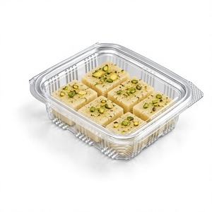 Crystal-clear Food Grade Recyclable Square PET Hinge Box 250ml/8oz Capacity Customizable Bakery <b>Sweet</b> <b>Containers</b> Wholesale - Product Image 1