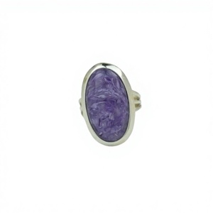 Trendy Purple Charoite 925 <b>Sterling</b> <b>Silver</b> Bezel <b>Set</b> Oval Cut Engagement <b>Ring</b> for Women/Unisex Wedding Anniversary Gift Third - Product Image 2