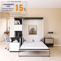 Lit mural vertical moderne et peu encombrant avec bureau intégré et étagère, design modulaire pliable, panneaux en bois de pin et mélamine, facile à assembler