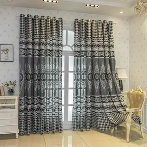 Cortinas Jacquard populares de Oriente Medio, cortinas opacas con patrón negro geométrico para decoración de sala de estar