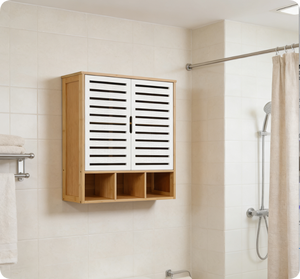 Armoire murale de salle de bain en <span class=keywords><strong>bambou</strong></span> écologique, armoire de rangement pour salle de bain, armoire murale pour toilettes, meubles de salle de bain - Product Image 3
