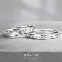 925 Sterling Silber Gravierte Pfotenabdruck Paarringe Set Verstellbare Liebhaber-Ringe Schmuck Geschenk