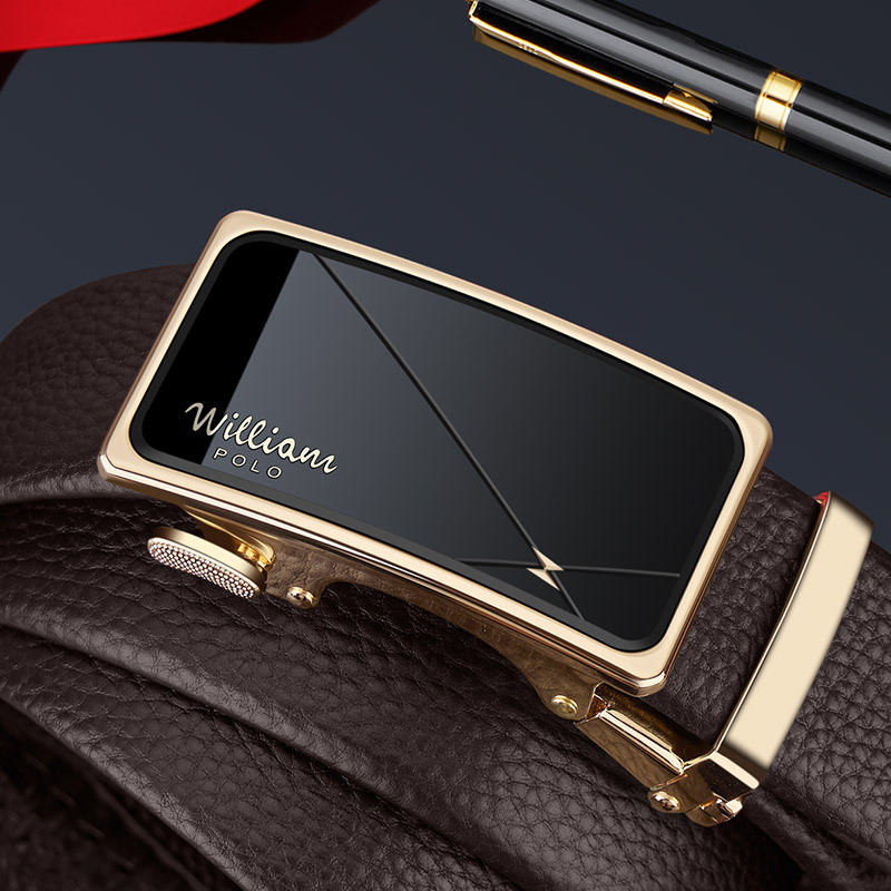 Premium Men's Genuine Cowhide Leather Belt with Gold Gun Metal Alloy Buckle, Luxury Business & Casual Dress Belt - View 3