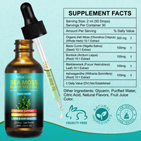 Vente en gros de gouttes liquides de mousse de mer végétalienne à base de plantes de 60 ml avec huile de graines noires et ashwagandha pour renforcer l'immunité et soutenir la thyroïde