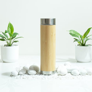 Thermos en bambou écologique de haute qualité, bouteille à thé en acier inoxydable avec infuseur, tasse durable - Product Image 1