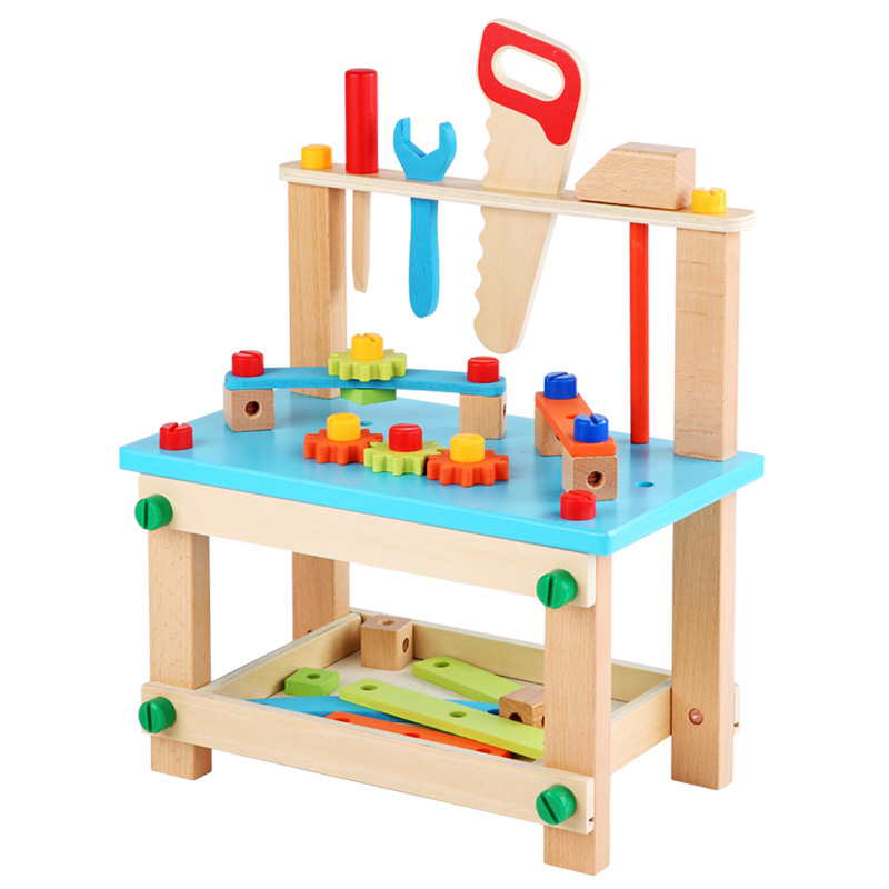 2024 Factory New Arrival Baby Wooden Tool Bench Screw And Nut Combination Chair Game Educational DIY Pretend Tool Toys For Kids